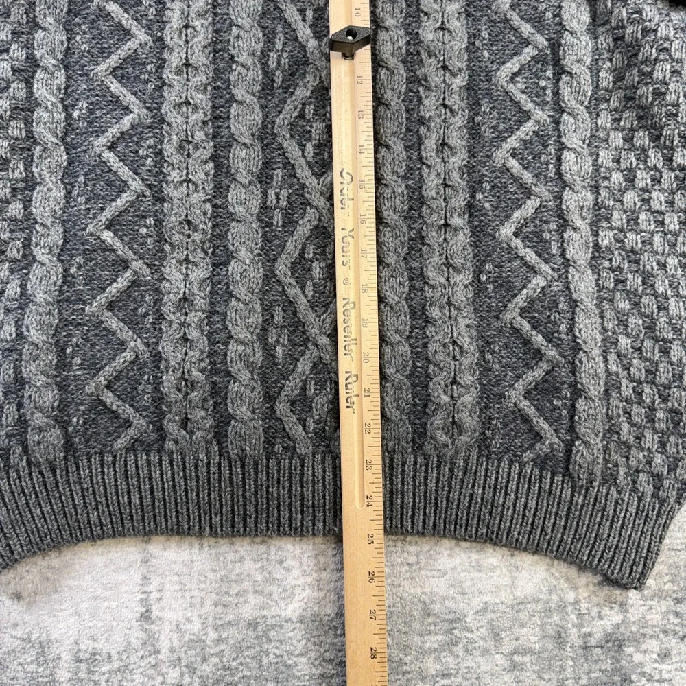 Carraig Donn Sweater Mens Large Gray Blue Cable Knit Aran Merino Wool Fisherman
